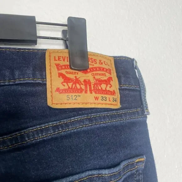 Levis 512 Mens Jeans Size 33 Skinny Leg Dark Wash Denim Blue Casual Wear 33x34